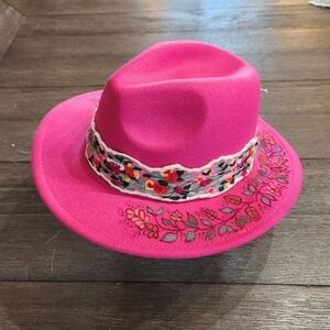 Pink Floral Hand Burned Women's Hat